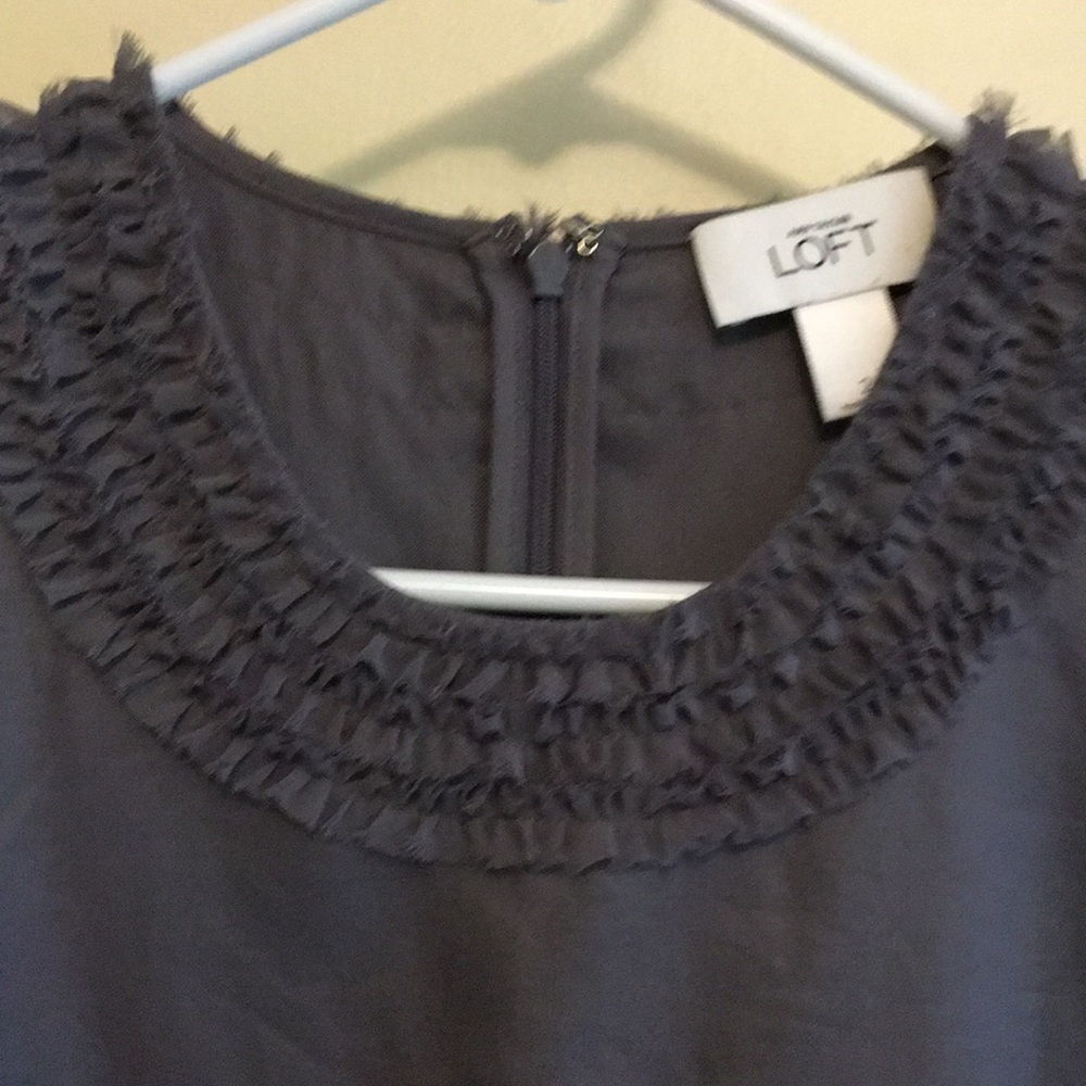 Grey ruffled sheath dress. Size 2 Ann Taylor Loft